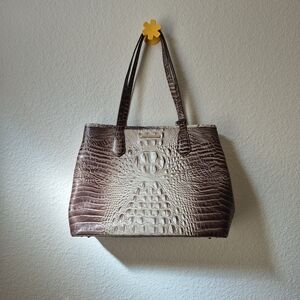Brahmin Tan and Brown Crocodile-Embossed Tote